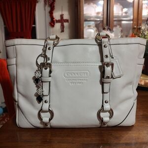 Coach Ivory Leather Tote with Silver Accents